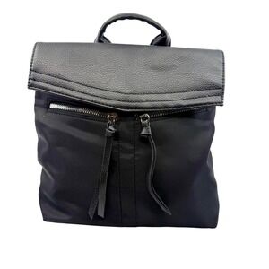Botkier New York Black Nylon &‎ Faux Leather Flap Backpack Purse Bag